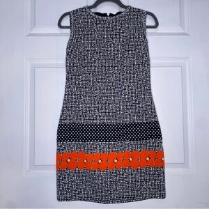 Nicole Miller Artelier Black White Orange Glow Dot Sleeveless Dress Size 8